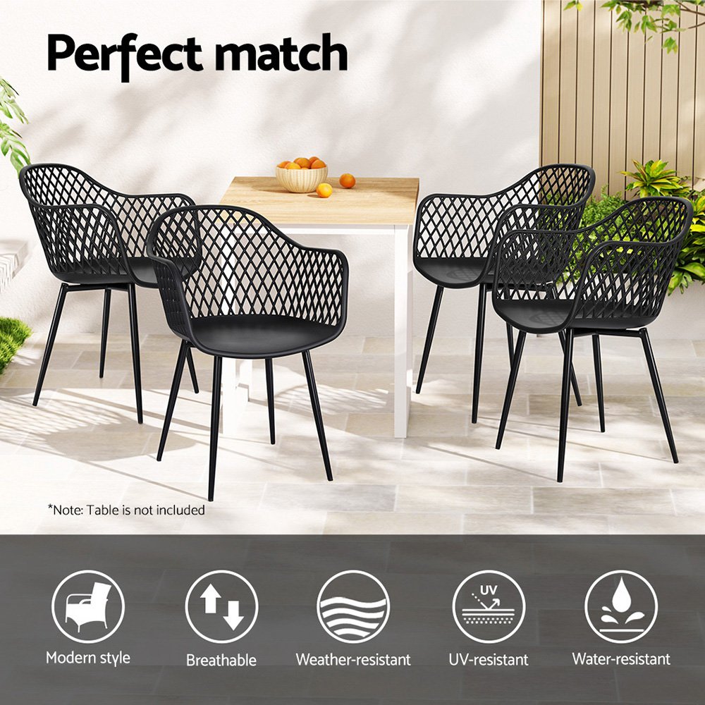 Gardeon 4PC Outdoor Dining Chairs PP Lounge Chair Patio Furniture Garden Black - ODF-CHAIR-PP130-BK-4X Gardeon 4PC Outdoor Dining Chairs PP Lounge Chair Patio Furniture Garden Black - Image 5