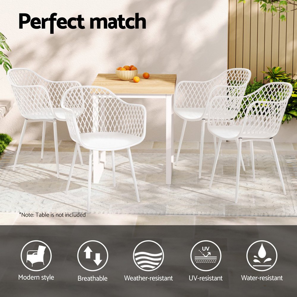 Gardeon 4PC Outdoor Dining Chairs PP Lounge Chair Patio Furniture Garden White - ODF-CHAIR-PP130-WH-4X Gardeon 4PC Outdoor Dining Chairs PP Lounge Chair Patio Furniture Garden White - Image 5