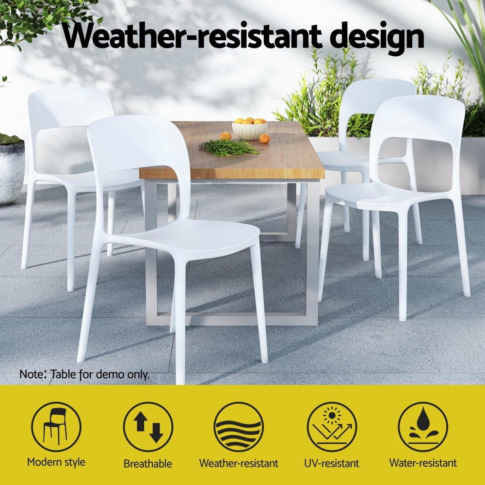 Gardeon 4PC Outdoor Dining Chairs Stackable PP Patio Chair Garden Furniture White - ODF-CHAIR-PPTX14-WH-4X Gardeon 4PC Outdoor Dining Chairs Stackable PP Patio Chair Garden Furniture White - Image 4