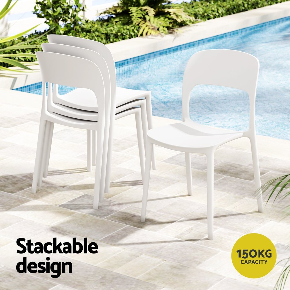 Gardeon 4PC Outdoor Dining Chairs Stackable PP Patio Chair Garden Furniture White - ODF-CHAIR-PPTX14-WH-4X Gardeon 4PC Outdoor Dining Chairs Stackable PP Patio Chair Garden Furniture White - Image 5