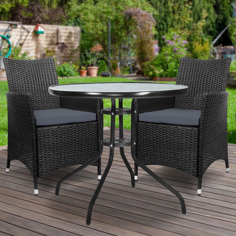 Gardeon 3PC Bistro Set Outdoor Furniture Rattan Table Chairs Cushion Patio Garden Idris - ODF-CHAIRSET-630 Gardeon 3PC Bistro Set Outdoor Furniture Rattan Table Chairs Cushion Patio Garden Idris - Image 8