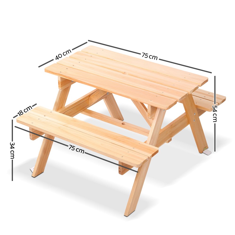 Keezi Kids Outdoor Table and Chairs Picnic Bench Set Children Wooden - ODF-KID-PICNIC-NW Keezi Kids Outdoor Table and Chairs Picnic Bench Set Children Wooden - Image 2