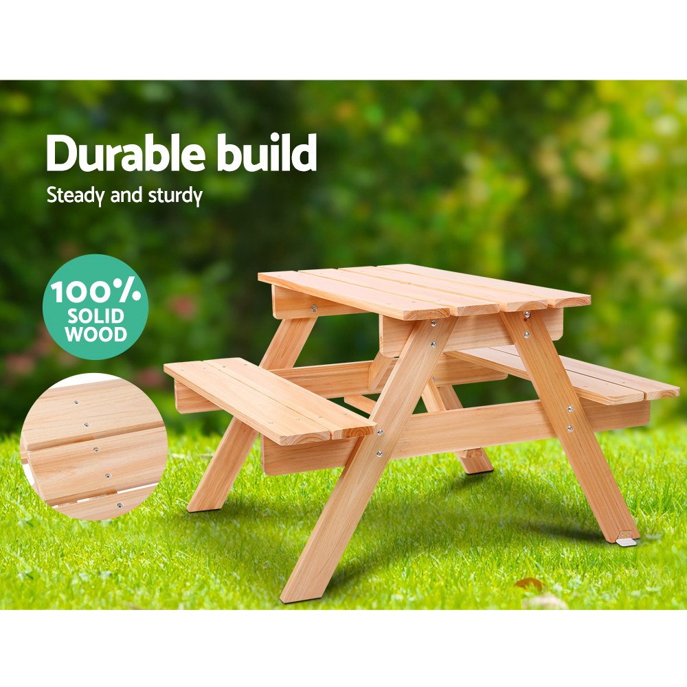 Keezi Kids Outdoor Table and Chairs Picnic Bench Set Children Wooden - ODF-KID-PICNIC-NW Keezi Kids Outdoor Table and Chairs Picnic Bench Set Children Wooden - Image 3