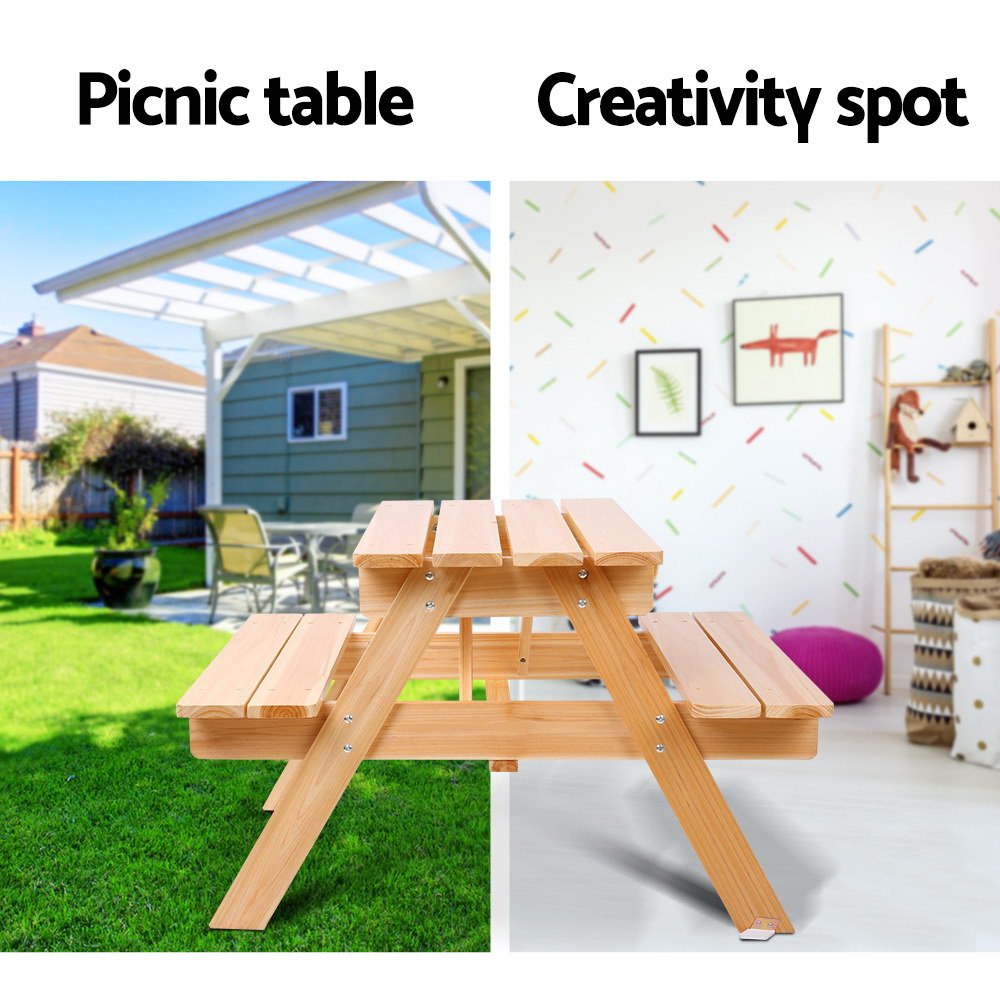 Keezi Kids Outdoor Table and Chairs Picnic Bench Set Children Wooden - ODF-KID-PICNIC-NW Keezi Kids Outdoor Table and Chairs Picnic Bench Set Children Wooden - Image 4