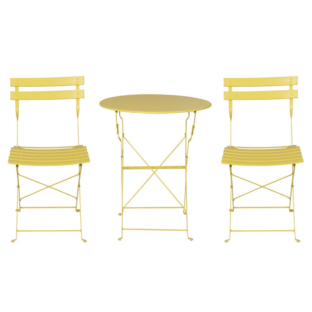 Gardeon 3PC Outdoor Bistro Set Steel Table and Chairs Patio Furniture Yellow - ODF-METAL-3PCS-YE Gardeon 3PC Outdoor Bistro Set Steel Table and Chairs Patio Furniture Yellow - Image 3