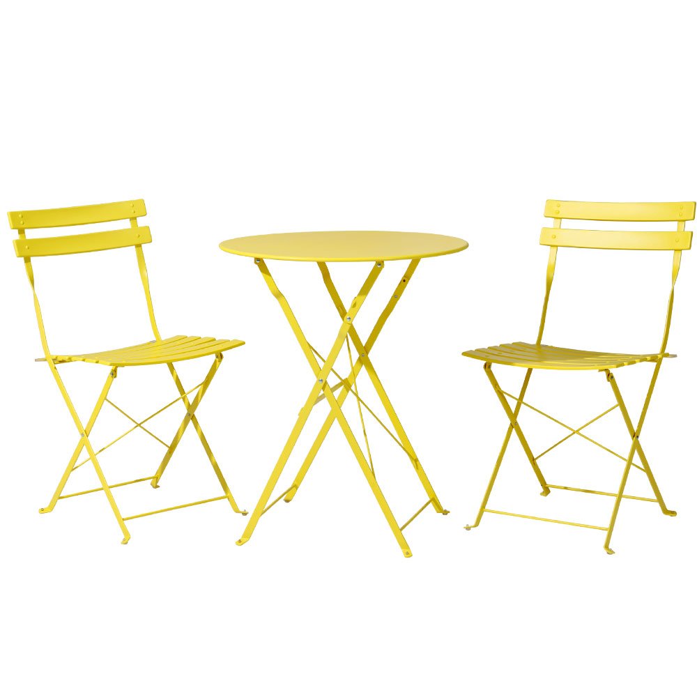 Gardeon 3PC Outdoor Bistro Set Steel Table and Chairs Patio Furniture Yellow - ODF-METAL-3PCS-YE Gardeon 3PC Outdoor Bistro Set Steel Table and Chairs Patio Furniture Yellow - Image 7