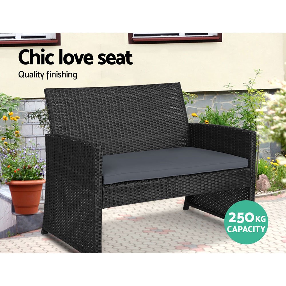 Gardeon 4 PCS Outdoor Sofa Set with Storage Cover Rattan Chair Furniture Black - ODF-RATTAN-4PC-AB-BK-COVER Gardeon 4 PCS Outdoor Sofa Set with Storage Cover Rattan Chair Furniture Black - Image 4