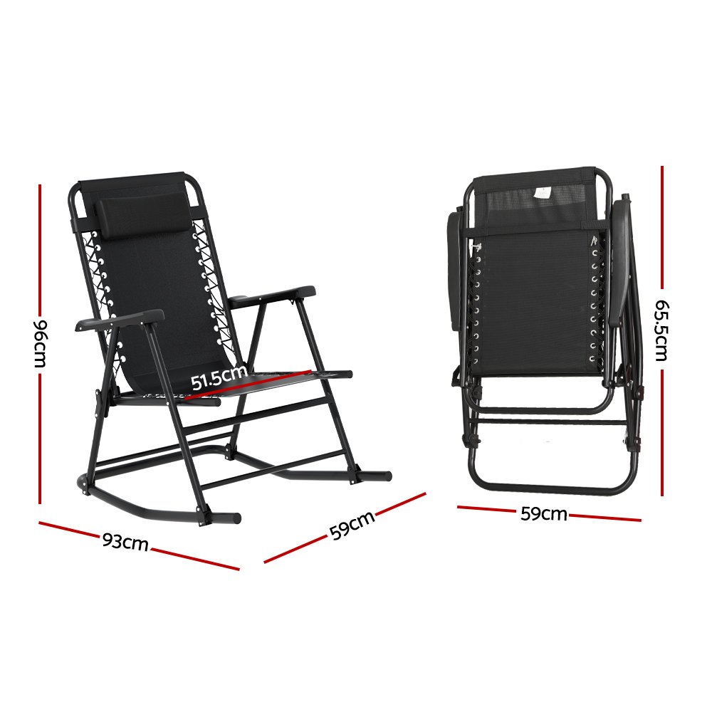 Gardeon Outdoor Rocking Chair Folding Reclining Recliner Patio Furniture Garden - ODF-ROCK-TXL-BK Gardeon Outdoor Rocking Chair Folding Reclining Recliner Patio Furniture Garden - Image 2