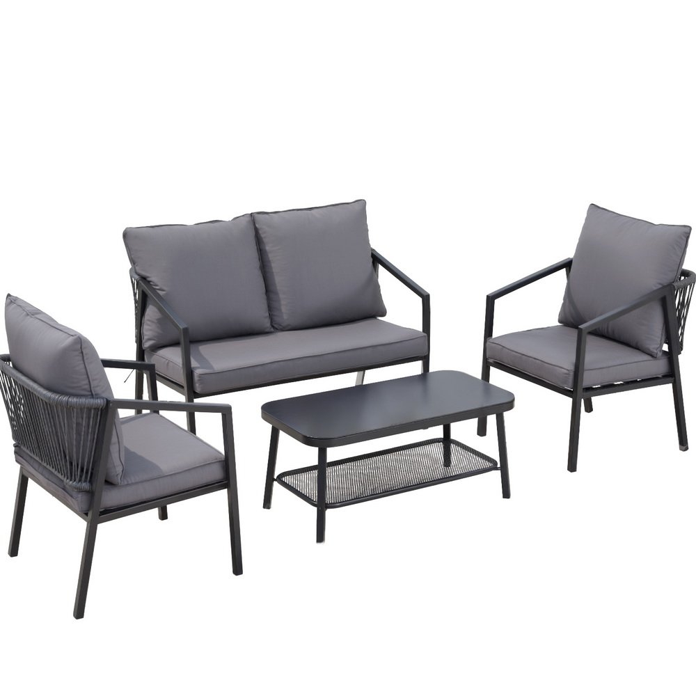 Gardeon 4 Seater Outdoor Sofa Set 4PCS Table Chair Setting Patio Furniture - ODF-SOFA-4PCS-MEL-ROPE-BK Gardeon 4 Seater Outdoor Sofa Set 4PCS Table Chair Setting Patio Furniture - Image 7