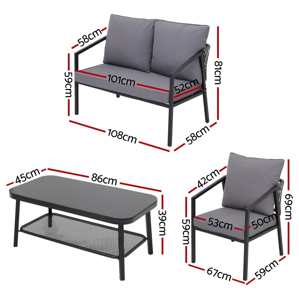 Gardeon 4 Seater Outdoor Sofa Set 4PCS Table Chair Setting Patio Furniture - ODF-SOFA-4PCS-MEL-ROPE-BK Gardeon 4 Seater Outdoor Sofa Set 4PCS Table Chair Setting Patio Furniture - Image 2