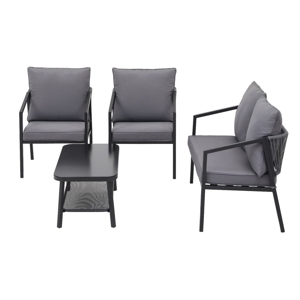 Gardeon 4 Seater Outdoor Sofa Set 4PCS Table Chair Setting Patio Furniture - ODF-SOFA-4PCS-MEL-ROPE-BK Gardeon 4 Seater Outdoor Sofa Set 4PCS Table Chair Setting Patio Furniture - Image 3