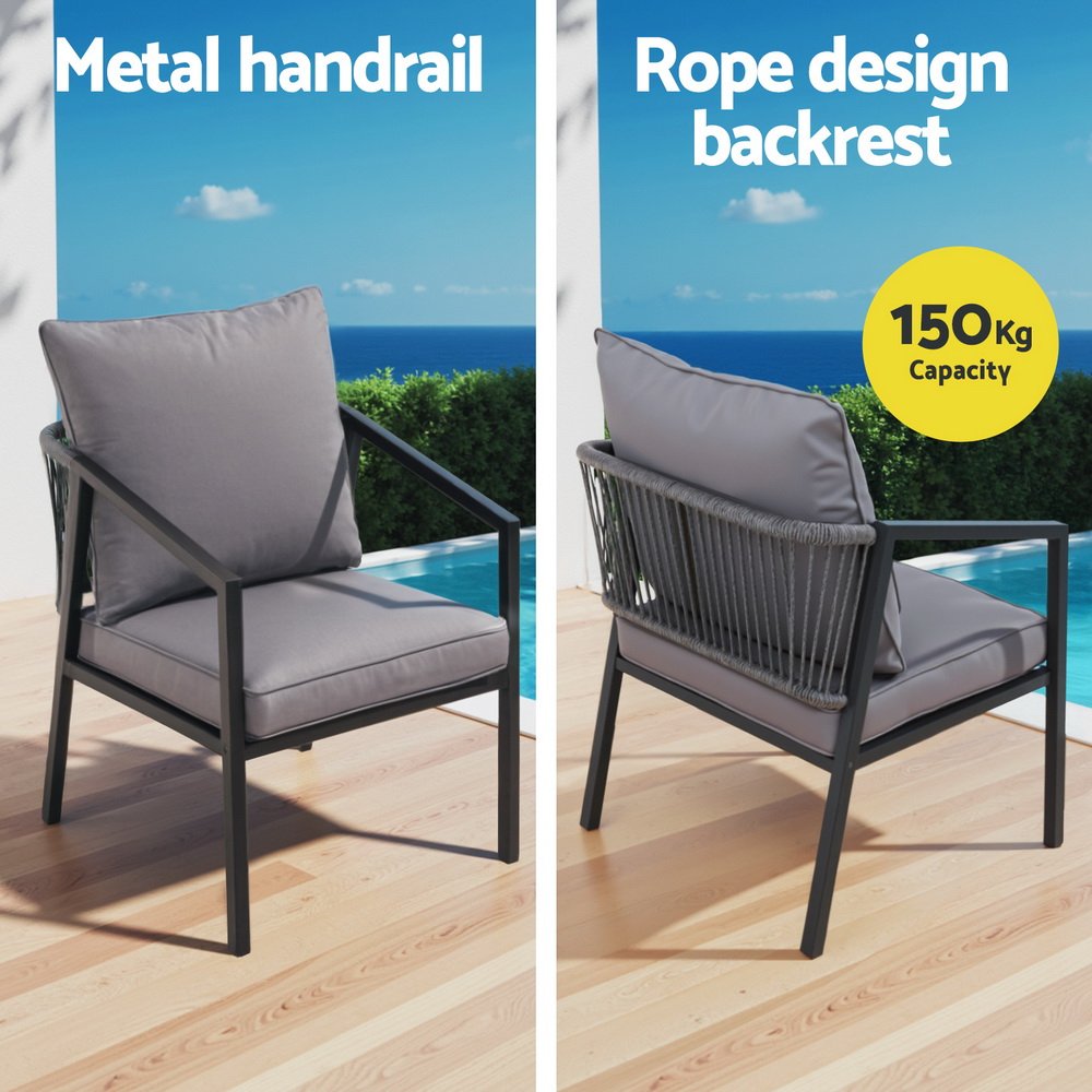 Gardeon 4 Seater Outdoor Sofa Set 4PCS Table Chair Setting Patio Furniture - ODF-SOFA-4PCS-MEL-ROPE-BK Gardeon 4 Seater Outdoor Sofa Set 4PCS Table Chair Setting Patio Furniture - Image 5