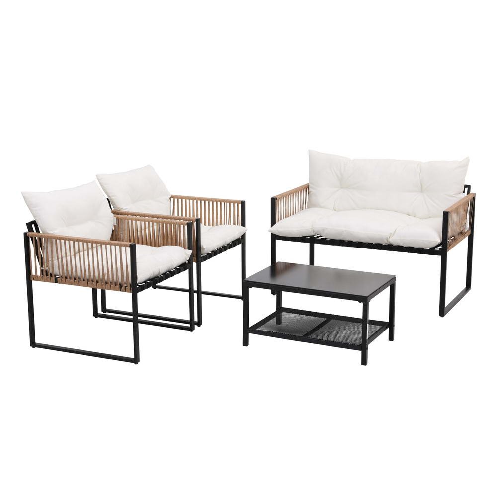Gardeon 4 Seater Outdoor Sofa Set 4PCS Table Chair Set Garden Patio Furniture - ODF-SOFA-4PCS-ROPERAT-BK Gardeon 4 Seater Outdoor Sofa Set 4PCS Table Chair Set Garden Patio Furniture - Image 3