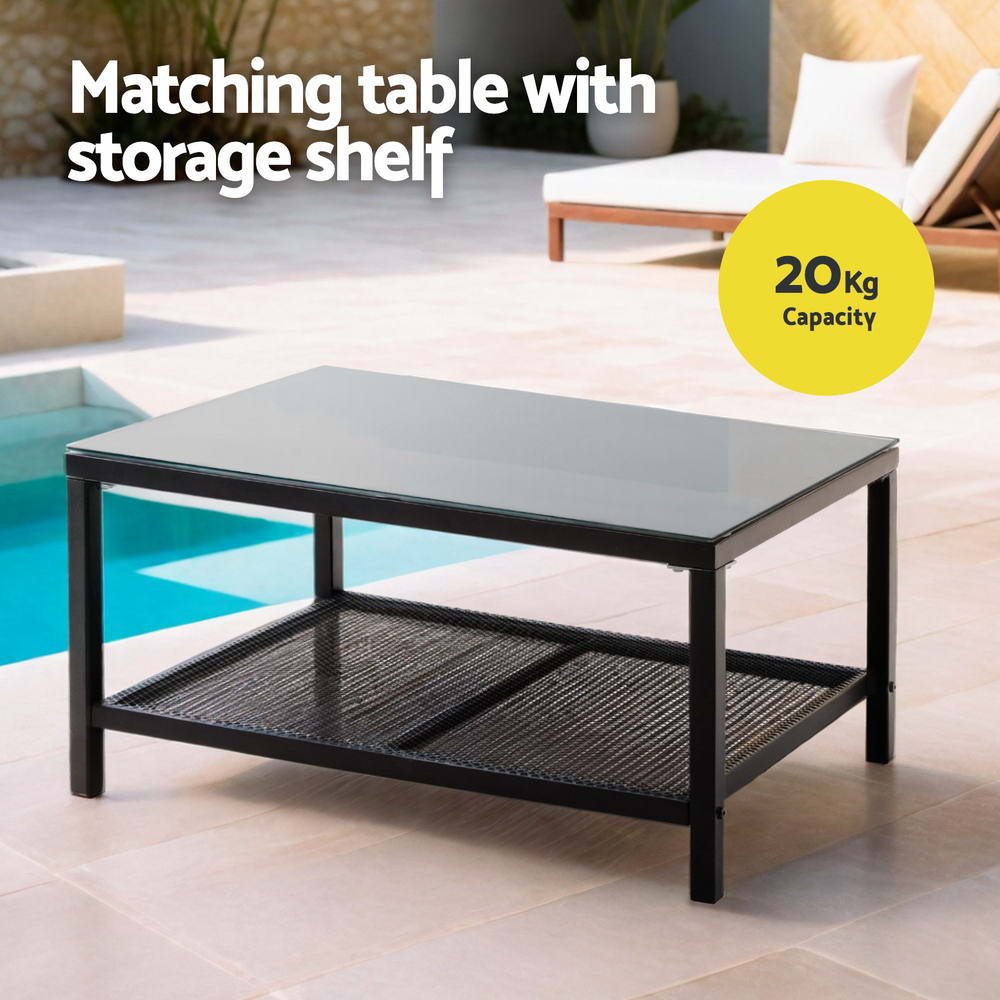 Gardeon 4 Seater Outdoor Sofa Set 4PCS Table Chair Set Garden Patio Furniture - ODF-SOFA-4PCS-ROPERAT-BK Gardeon 4 Seater Outdoor Sofa Set 4PCS Table Chair Set Garden Patio Furniture - Image 6