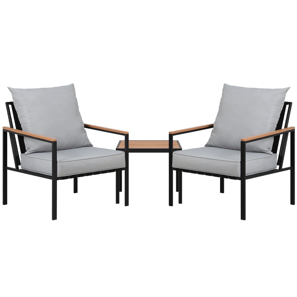 Gardeon 3PC Outdoor Furniture Bistro Set Lounge Setting Chairs Table Patio Black - ODF-ST-PLW-3PCS-BK Gardeon 3PC Outdoor Furniture Bistro Set Lounge Setting Chairs Table Patio Black - Image 7