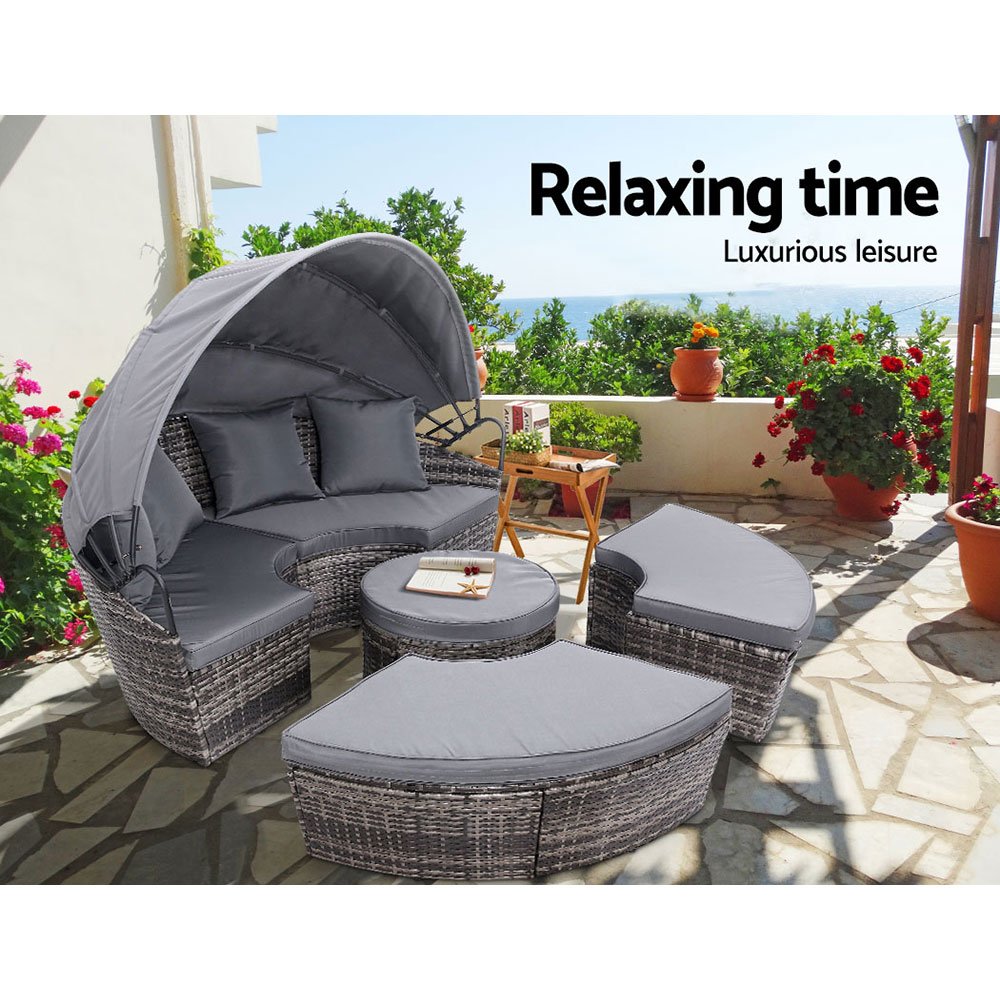 Gardeon Sun Lounge Setting Wicker Lounger Day Bed Patio Outdoor Furniture Grey - ODF-SUNBED-180OT-GR-ABC Gardeon Sun Lounge Setting Wicker Lounger Day Bed Patio Outdoor Furniture Grey - Image 6