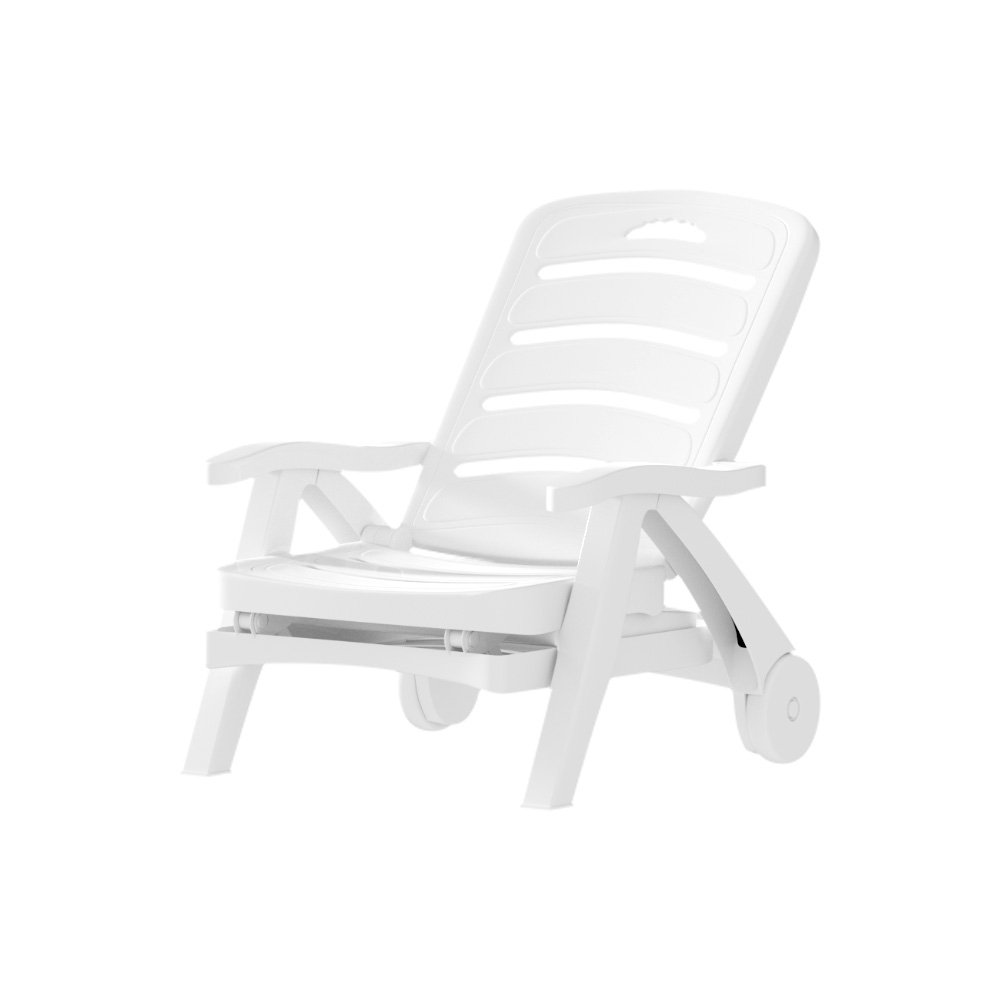Gardeon Sun Lounger Folding Chaise Lounge Chair Wheels Patio Outdoor Furniture - ODF-SUNBED-PP150-WH Gardeon Sun Lounger Folding Chaise Lounge Chair Wheels Patio Outdoor Furniture - Image 3