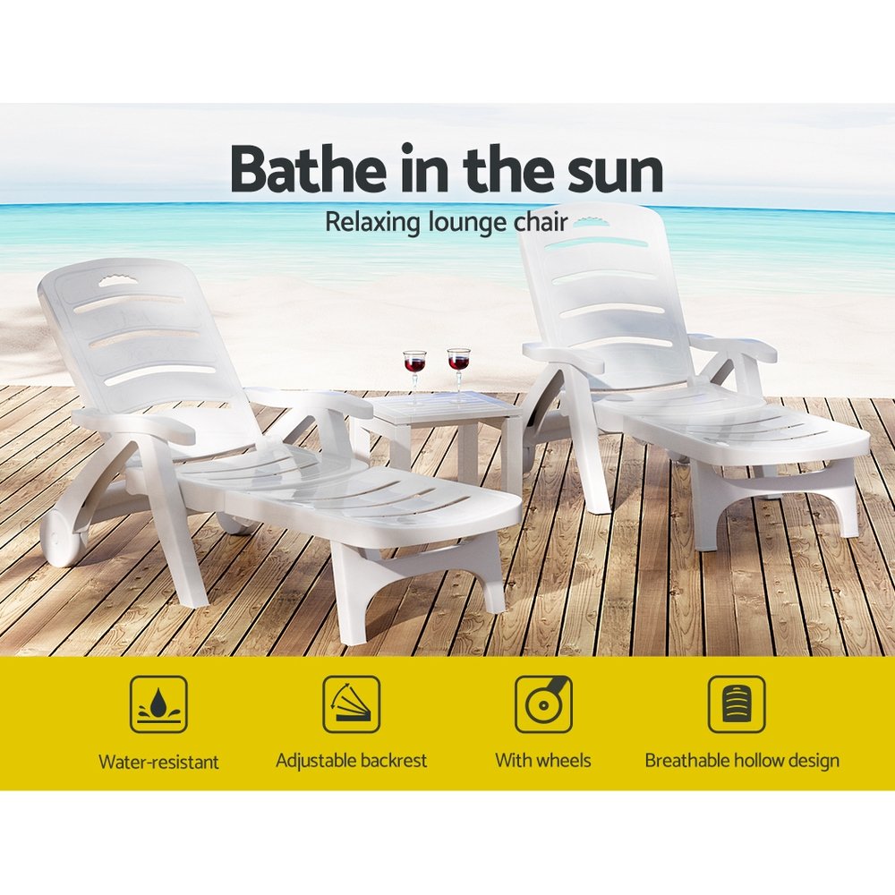 Gardeon Sun Lounger Folding Chaise Lounge Chair Wheels Patio Outdoor Furniture - ODF-SUNBED-PP150-WH Gardeon Sun Lounger Folding Chaise Lounge Chair Wheels Patio Outdoor Furniture - Image 4