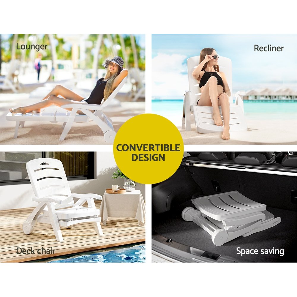 Gardeon Sun Lounger Folding Chaise Lounge Chair Wheels Patio Outdoor Furniture - ODF-SUNBED-PP150-WH Gardeon Sun Lounger Folding Chaise Lounge Chair Wheels Patio Outdoor Furniture - Image 5