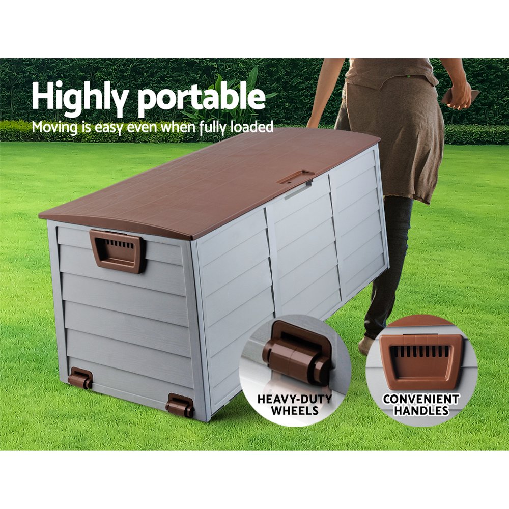 Gardeon Outdoor Storage Box 290L Lockable Organiser Garden Deck Shed Tool Brown - OSB-290L-BB Gardeon Outdoor Storage Box 290L Lockable Organiser Garden Deck Shed Tool Brown - Image 7