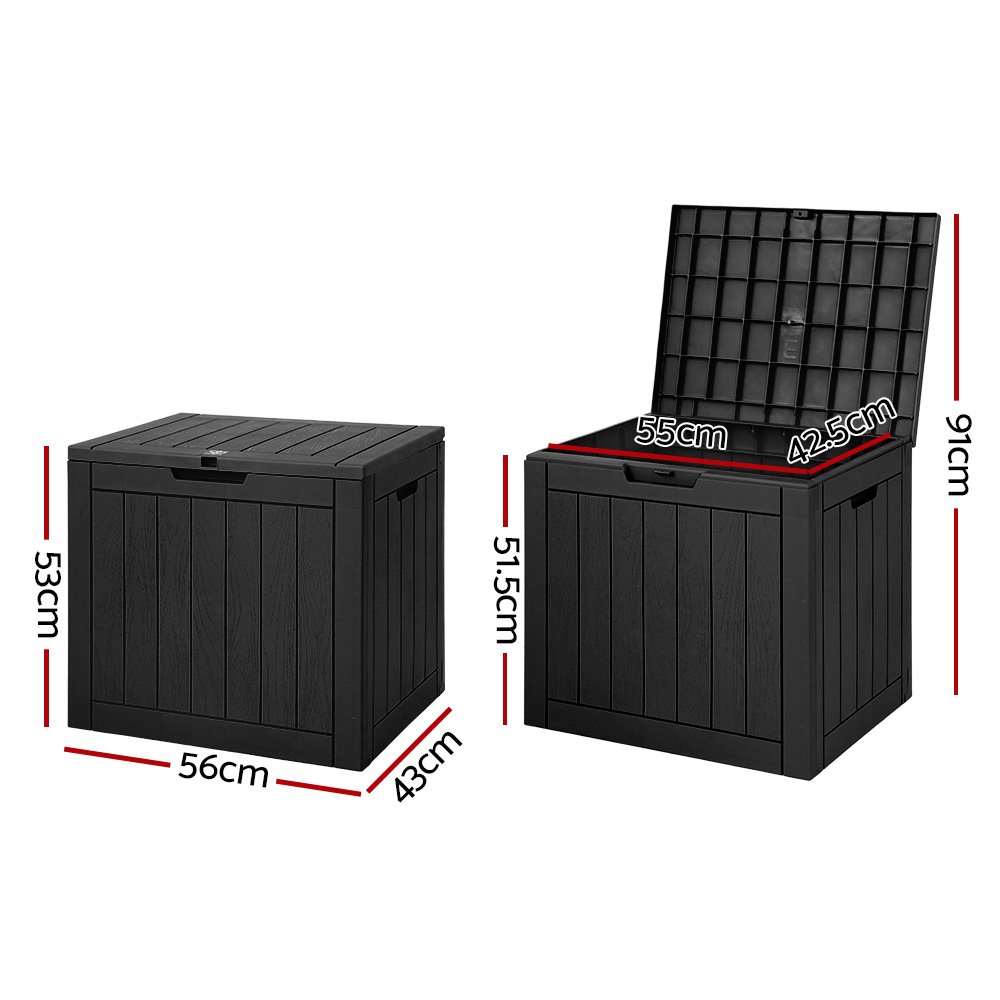 Gardeon Outdoor Storage Box 118L Container Lockable Garden Toy Tool Shed Black - OSB-C-118L-BK Gardeon Outdoor Storage Box 118L Container Lockable Garden Toy Tool Shed Black - Image 2