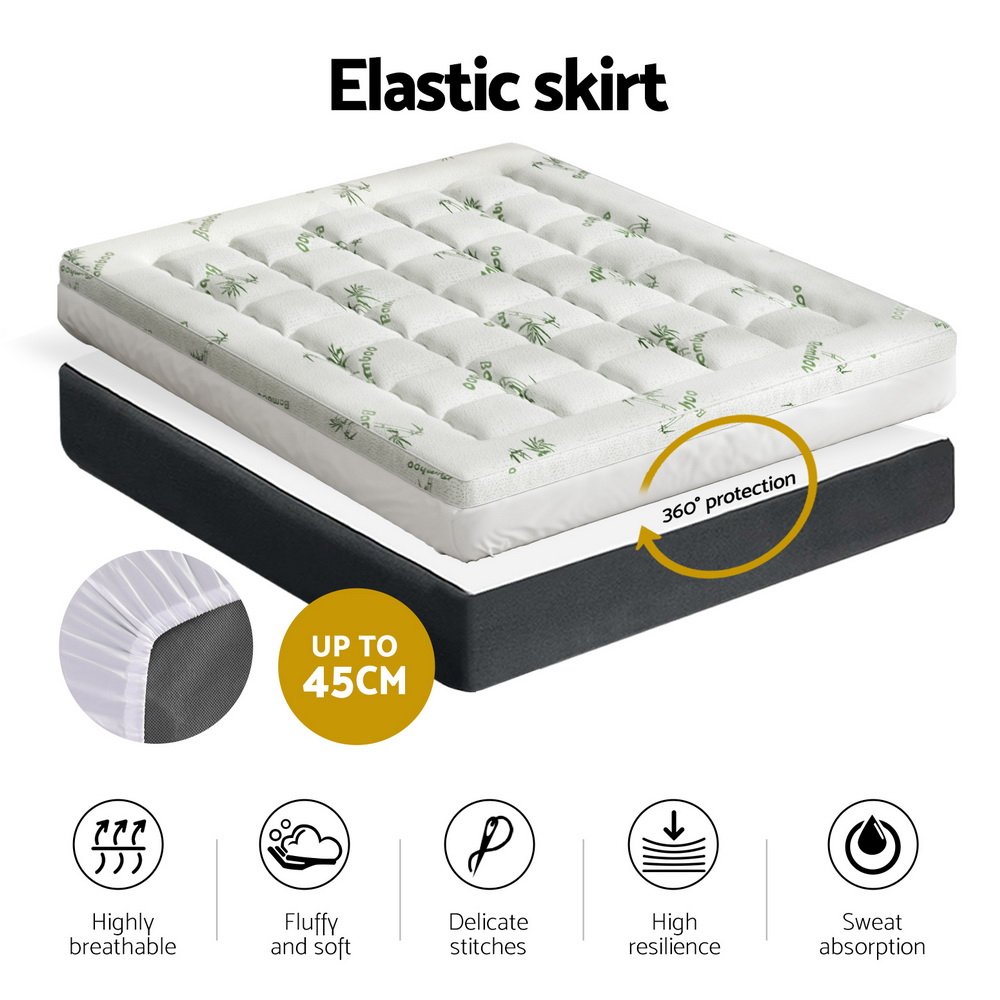 Giselle Bedding Pillowtop Mattress Topper 7.5cm Thick Bamboo Pad for Back Pain Relief Washable Skin-friendly Bed Protector with 45cm Deep Pocket Queen - TOPPER-BAM75-Q Giselle Bedding Pillowtop Mattress Topper 7.5cm Thick Bamboo Pad for Back Pain Relief Washable Skin-friendly Bed Protector with 45cm Deep Pocket Queen - Image 5