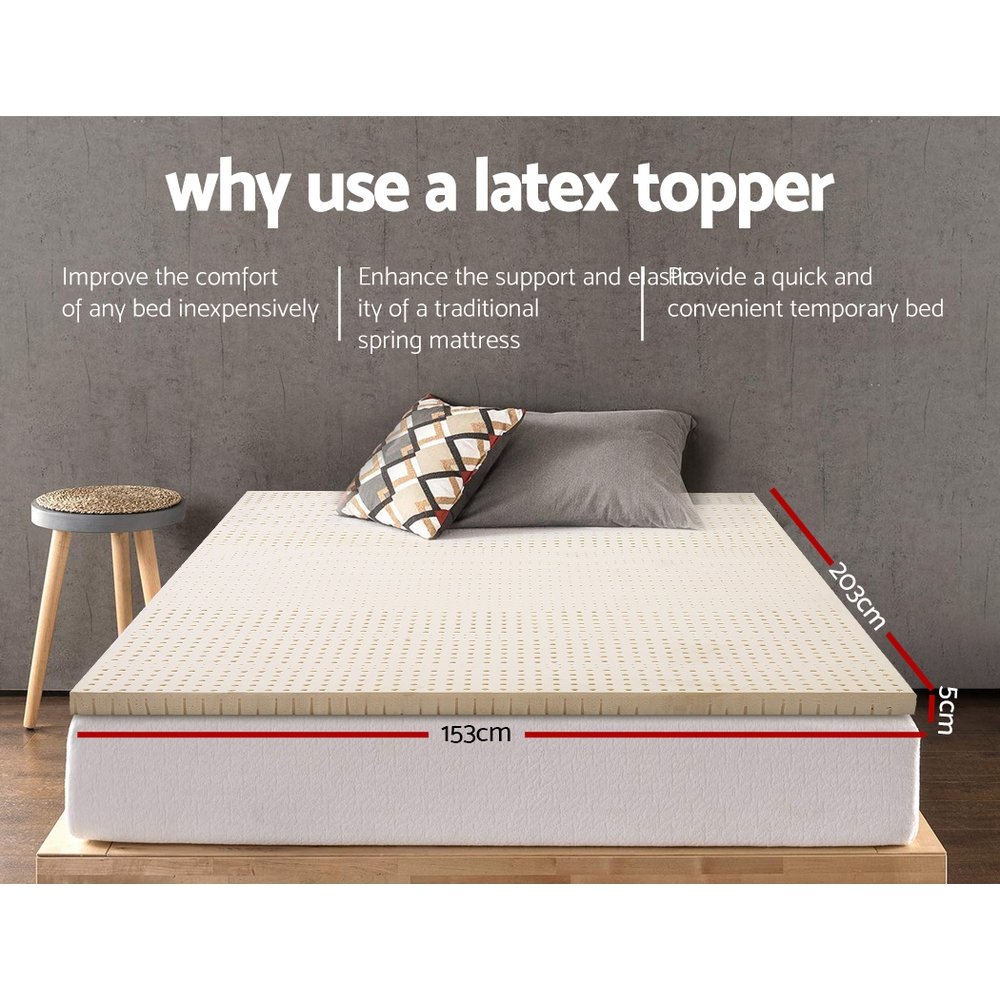 Giselle Bedding Latex Mattress Topper, 5cm Thick Cooling Bed Pad for Side Sleepers Pain Relief, 7 Zone Foldable Mat with Washable Cover for Guest Room Bedroom Queen - TOPPER-LT-Q-5 Giselle Bedding Latex Mattress Topper, 5cm Thick Cooling Bed Pad for Side Sleepers Pain Relief, 7 Zone Foldable Mat with Washable Cover for Guest Room Bedroom Queen - Image 2