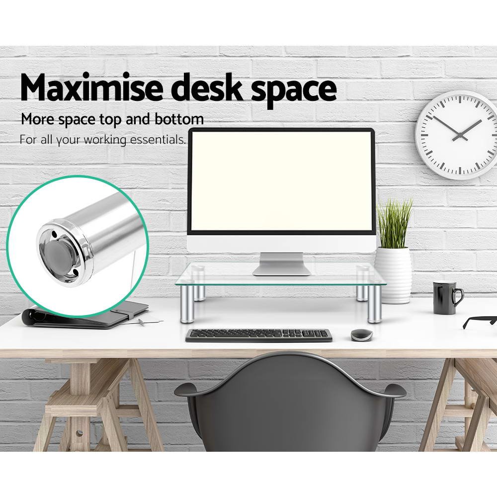 Artiss Monitor Stand Riser with Height Adjustable Computer Laptop Printer Screen Glass Display Shelf - TV-MOUN-TAB-S05-TP Artiss Monitor Stand Riser with Height Adjustable Computer Laptop Printer Screen Glass Display Shelf - Image 4