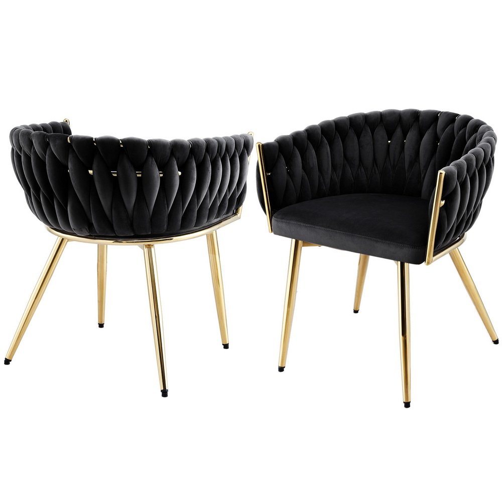 1 Set of 2 Artiss Dining Chairs Velvet Armchair Black