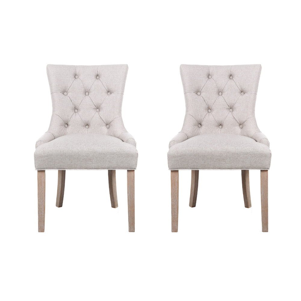 Artiss Dining Chairs Set of 2 Linen French Provincial Beige - UPHO-C-DIN470-BGX2 Artiss Dining Chairs Set of 2 Linen French Provincial Beige - Image 3