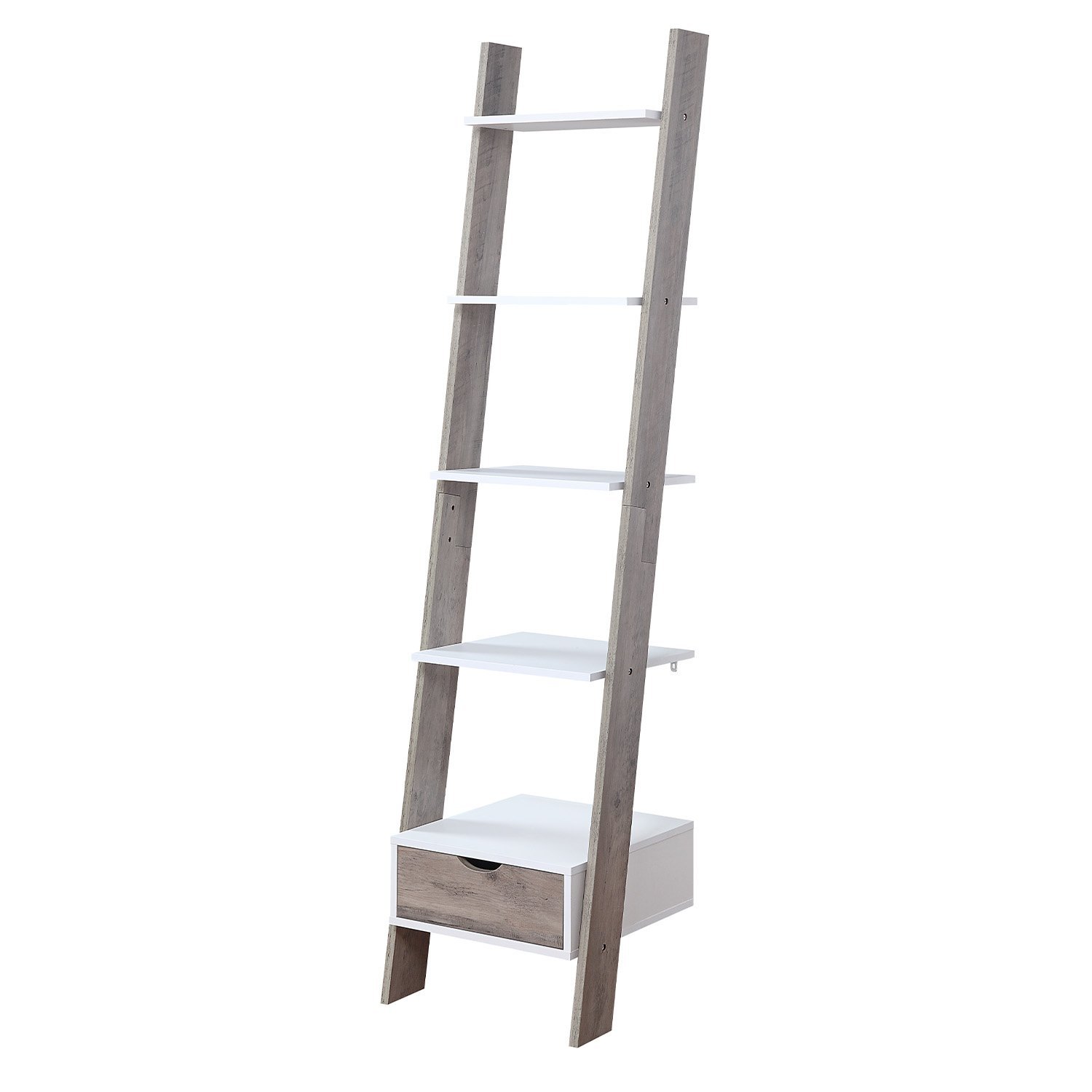 Sarantino Mira 5-tier Ladder Shelf In White And Grey Oak
