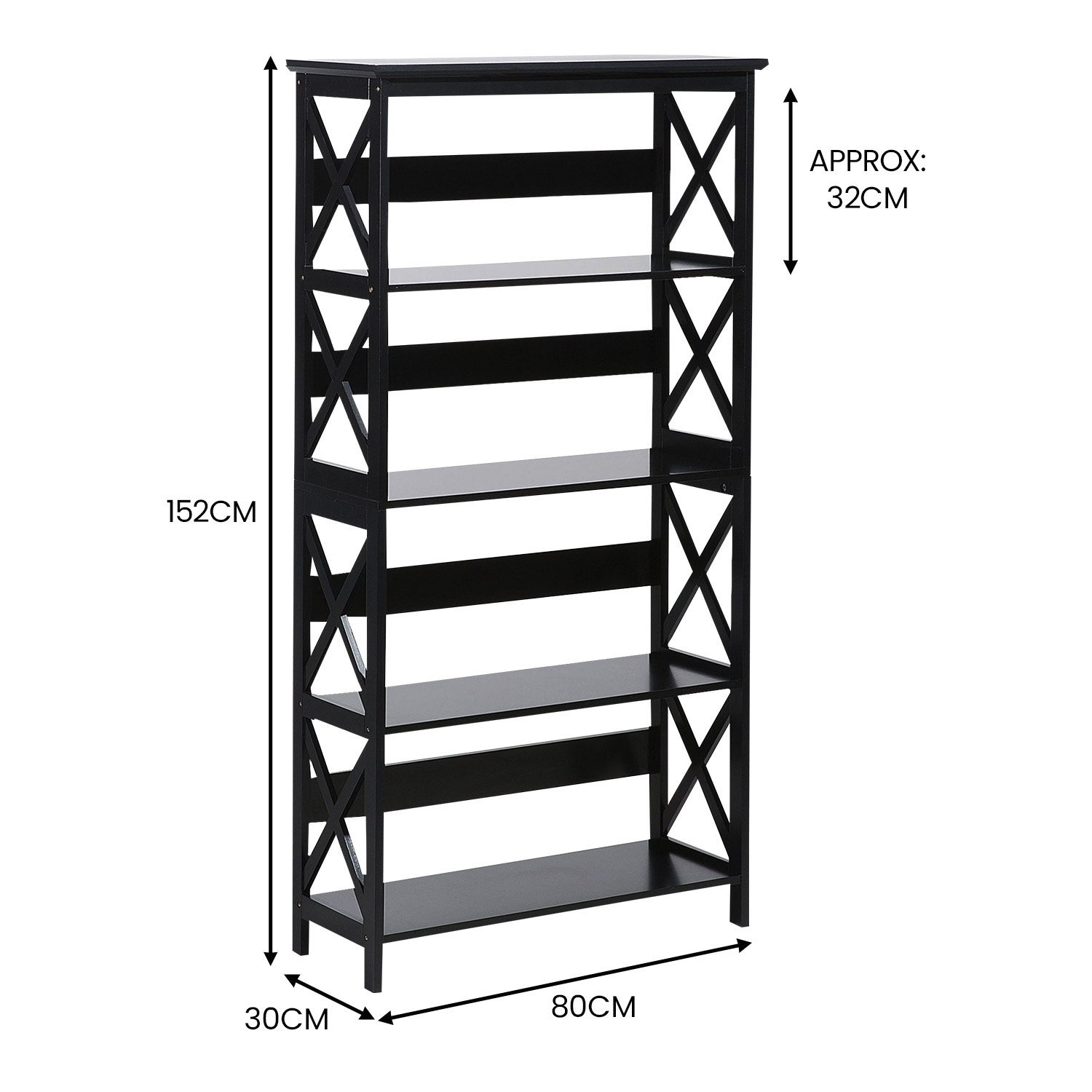 Sarantino Daphne 5-tier Cross Panel Bookshelf - V240-TBL-NTD-027-17 Sarantino Daphne 5-tier Cross Panel Bookshelf - Image 2