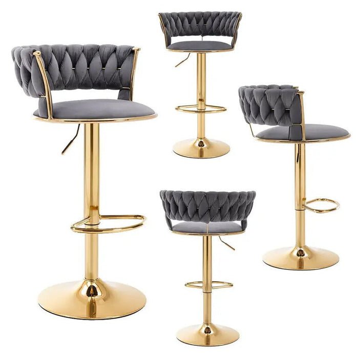 2x Height Adjustable Swivel Bar Stool Velvet Golden Base Barstools Chairs Padded Seat- Grey - V255-GP1762-GRY 2x Height Adjustable Swivel Bar Stool Velvet Golden Base Barstools Chairs Padded Seat- Grey - Image 2