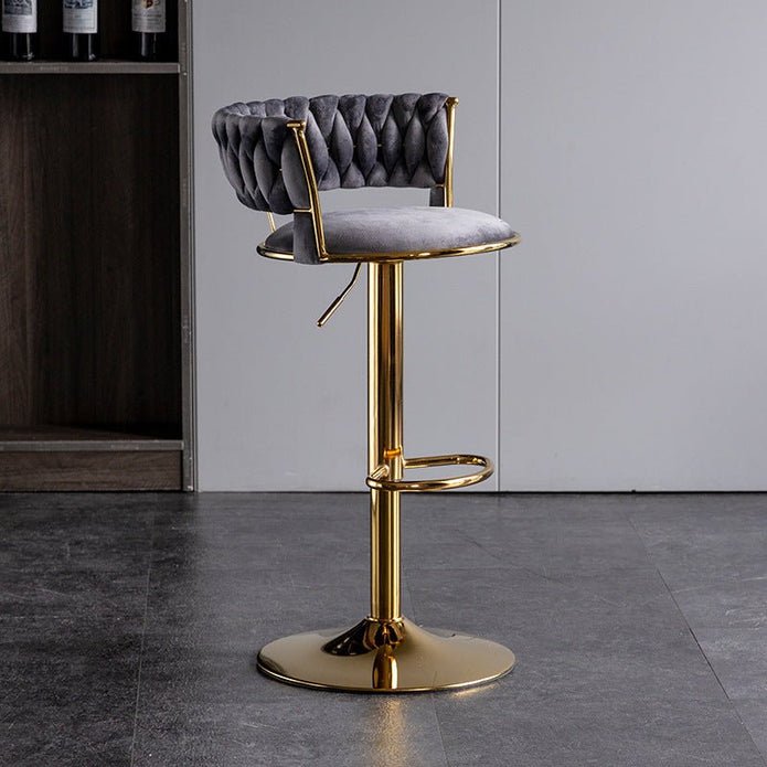2x Height Adjustable Swivel Bar Stool Velvet Golden Base Barstools Chairs Padded Seat- Grey - V255-GP1762-GRY 2x Height Adjustable Swivel Bar Stool Velvet Golden Base Barstools Chairs Padded Seat- Grey - Image 3