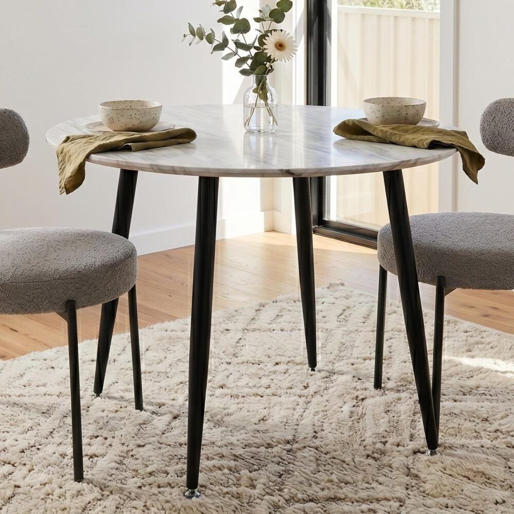 Round MDF Marbling Dining Table - V264-DNT-405S-WHE Round MDF Marbling Dining Table - Image 2