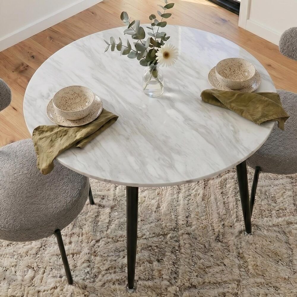 Round MDF Marbling Dining Table - V264-DNT-405S-WHE Round MDF Marbling Dining Table - Image 3