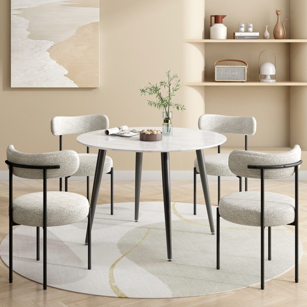 Round MDF Marbling Dining Table - V264-DNT-405S-WHE Round MDF Marbling Dining Table - Image 5