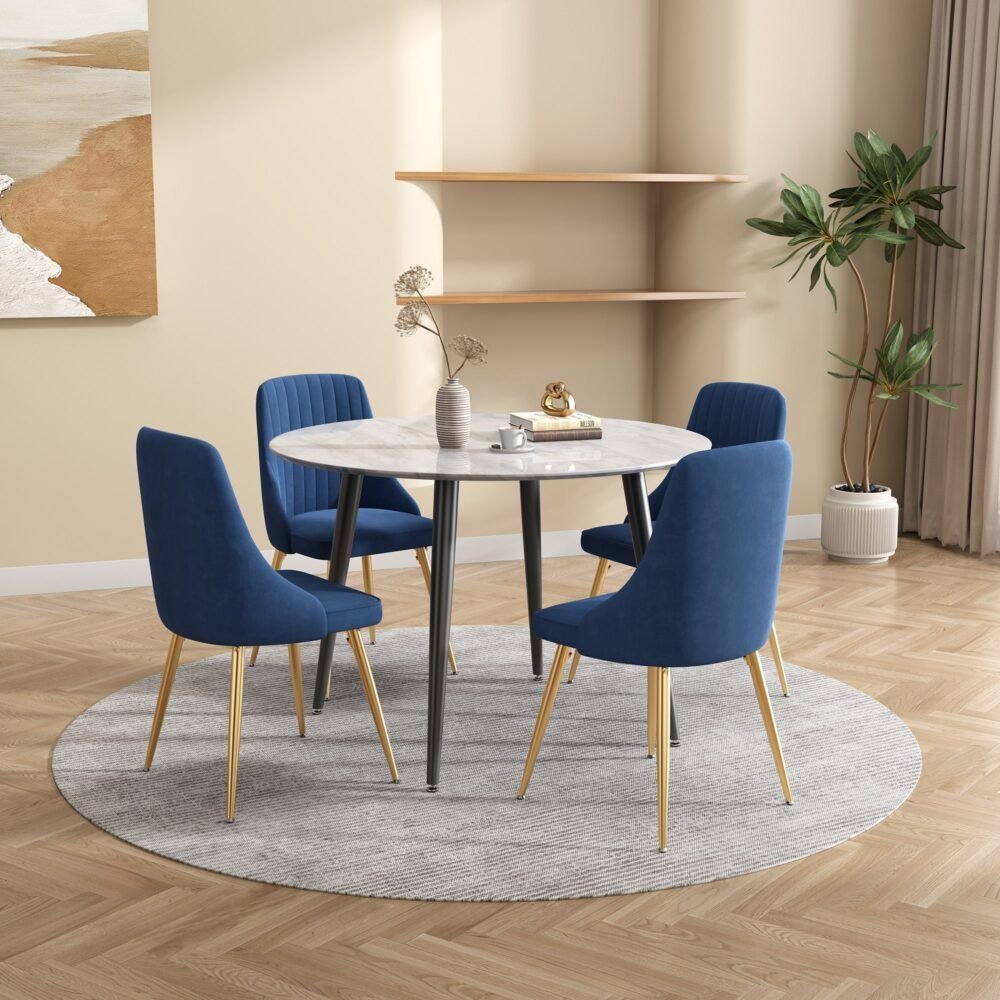 Round MDF Marbling Dining Table - V264-DNT-405S-WHE Round MDF Marbling Dining Table - Image 6