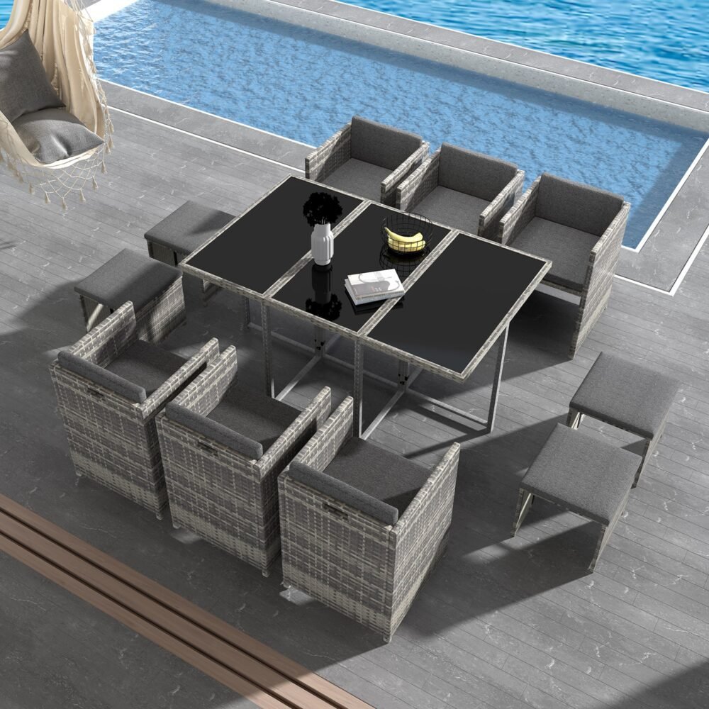Bali 11 Piece Outdoor Dining Set-Grey - V264-OTF-501S-LGR Bali 11 Piece Outdoor Dining Set-Grey - Image 2