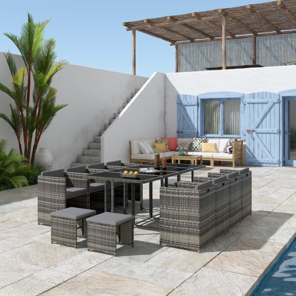 Bali 13PC Outdoor Dining Set-Grey - V264-OTF-502S-LGR Bali 13PC Outdoor Dining Set-Grey - Image 3