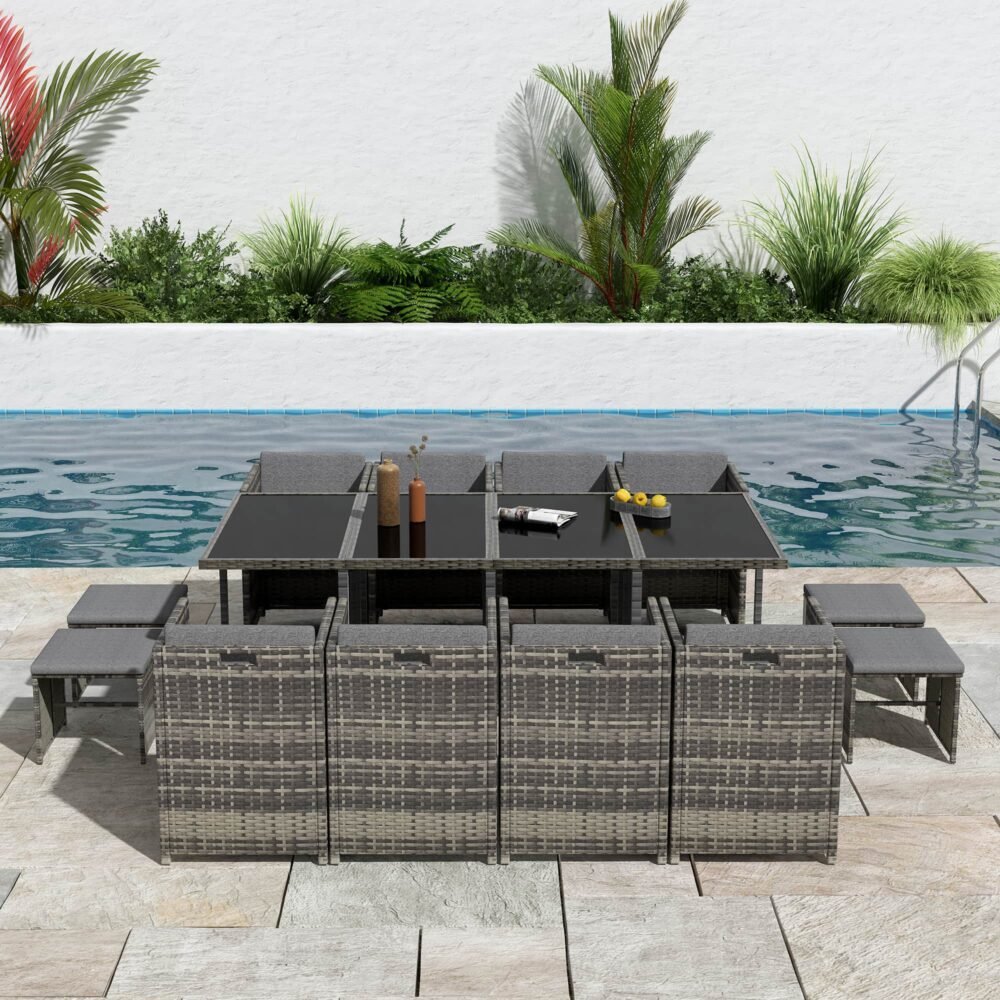 Bali 13PC Outdoor Dining Set-Grey - V264-OTF-502S-LGR Bali 13PC Outdoor Dining Set-Grey - Image 4