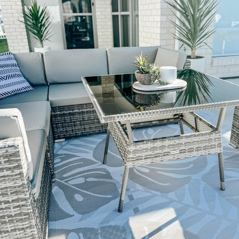 8PC Outdoor Dining Set Wicker Table & Chairs-Grey - V264-OTF-511S-LGR 8PC Outdoor Dining Set Wicker Table & Chairs-Grey - Image 2