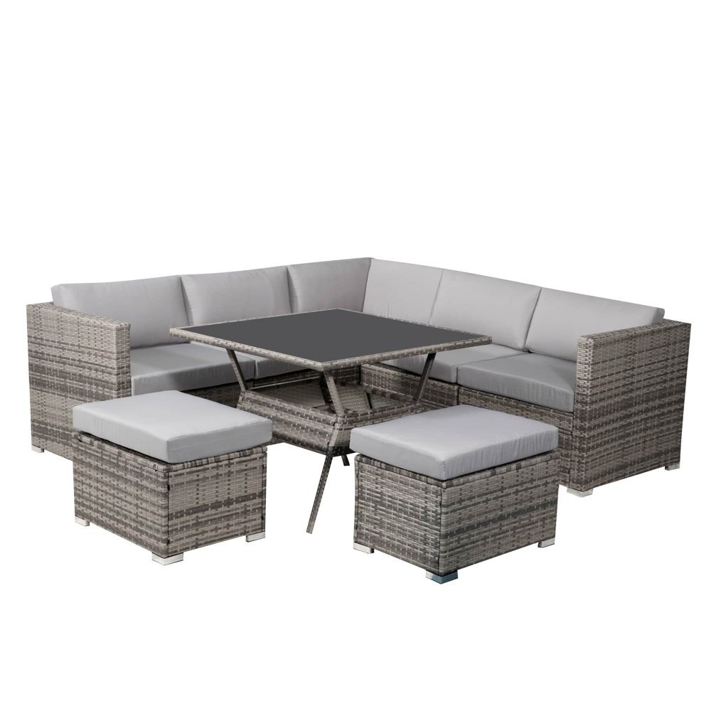 8PC Outdoor Dining Set Wicker Table & Chairs-Grey - V264-OTF-511S-LGR 8PC Outdoor Dining Set Wicker Table & Chairs-Grey - Image 8