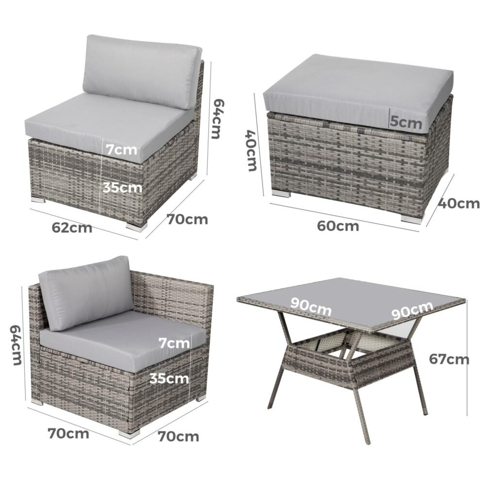 8PC Outdoor Dining Set Wicker Table & Chairs-Grey - V264-OTF-511S-LGR 8PC Outdoor Dining Set Wicker Table & Chairs-Grey - Image 15