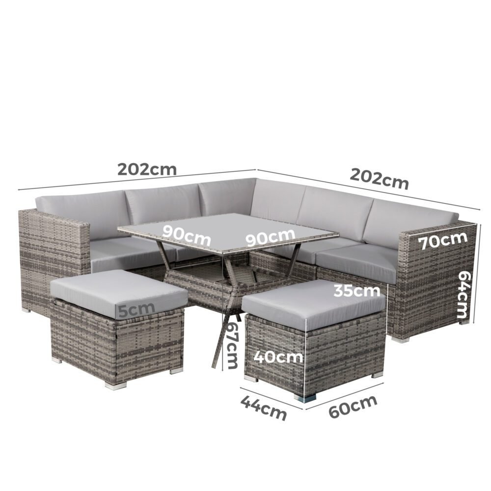 8PC Outdoor Dining Set Wicker Table & Chairs-Grey - V264-OTF-511S-LGR 8PC Outdoor Dining Set Wicker Table & Chairs-Grey - Image 16