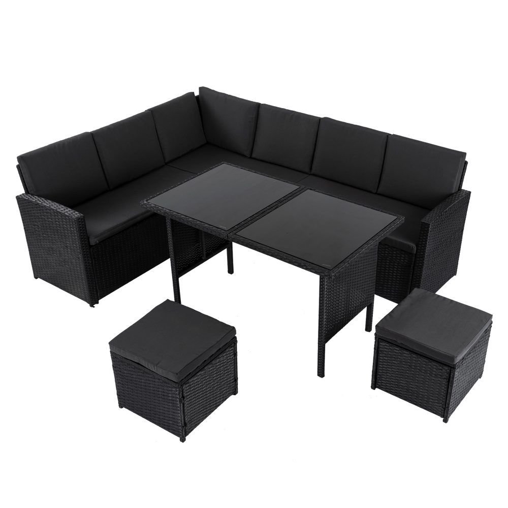 Ella 8-Seater Modular Outdoor Garden Lounge and Dining Set with Table and Stools in Black - V264-OTF-526S-BLK Ella 8-Seater Modular Outdoor Garden Lounge and Dining Set with Table and Stools in Black - Image 2