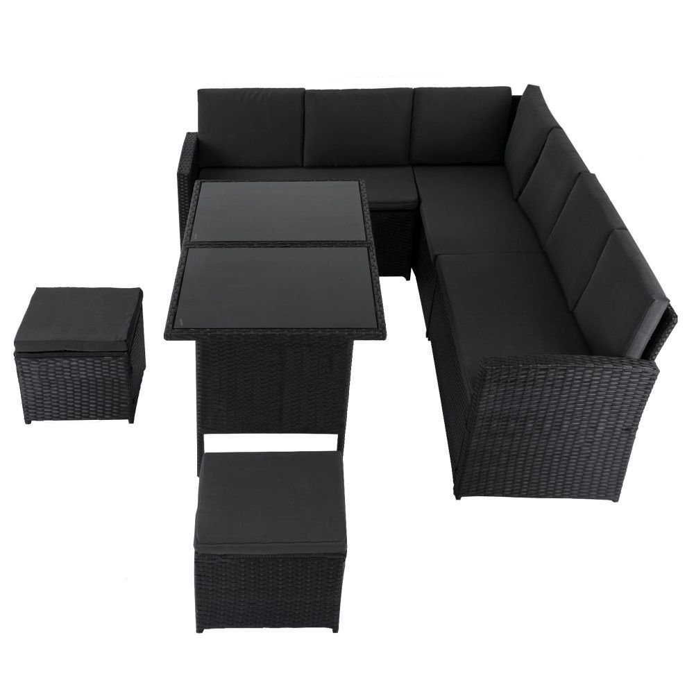 Ella 8-Seater Modular Outdoor Garden Lounge and Dining Set with Table and Stools in Black - V264-OTF-526S-BLK Ella 8-Seater Modular Outdoor Garden Lounge and Dining Set with Table and Stools in Black - Image 3