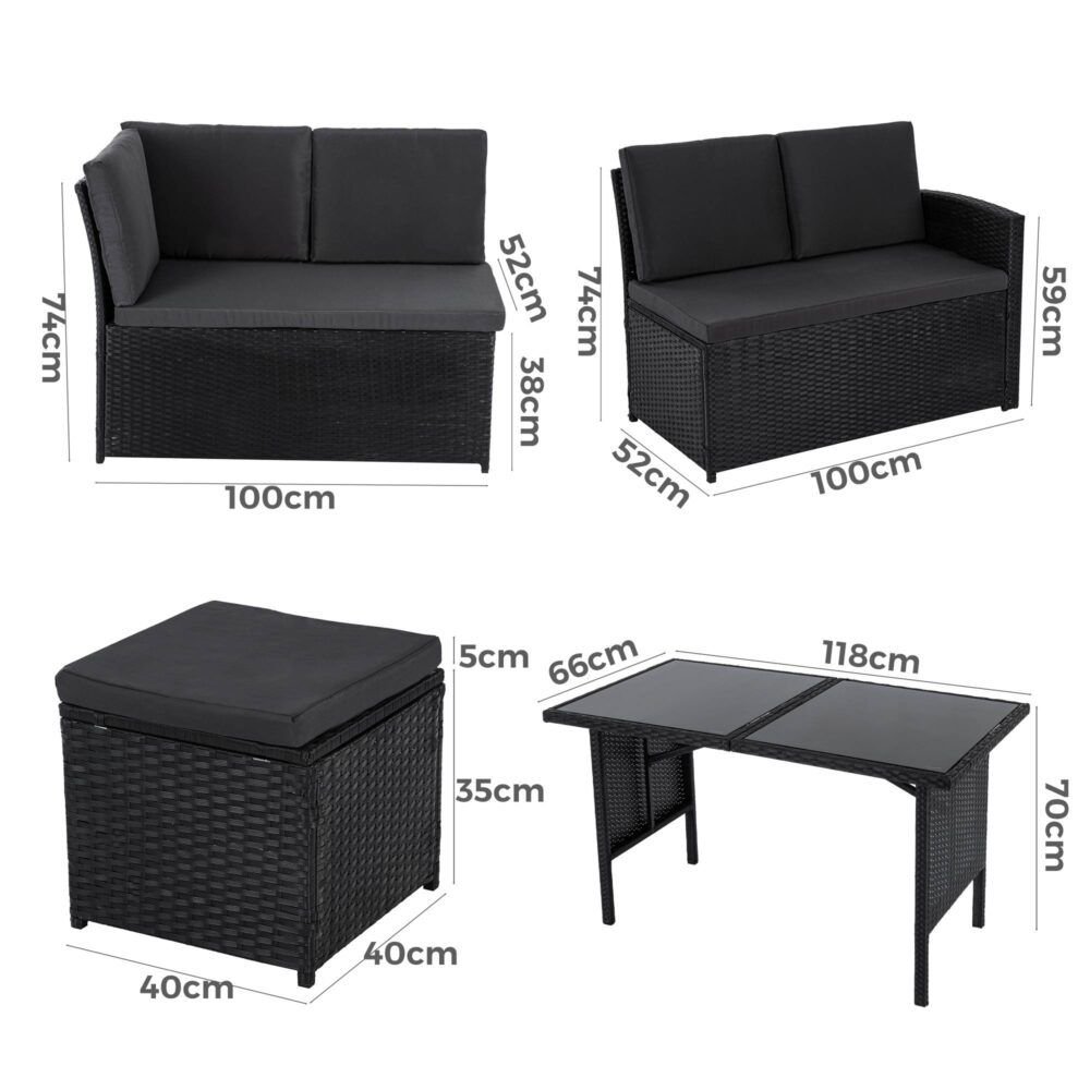 Ella 8-Seater Modular Outdoor Garden Lounge and Dining Set with Table and Stools in Black - V264-OTF-526S-BLK Ella 8-Seater Modular Outdoor Garden Lounge and Dining Set with Table and Stools in Black - Image 12