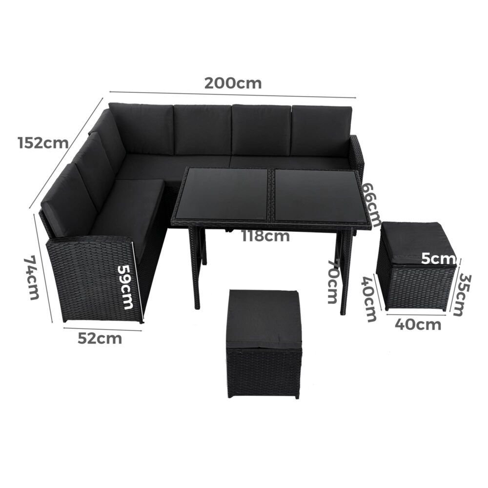 Ella 8-Seater Modular Outdoor Garden Lounge and Dining Set with Table and Stools in Black - V264-OTF-526S-BLK Ella 8-Seater Modular Outdoor Garden Lounge and Dining Set with Table and Stools in Black - Image 13