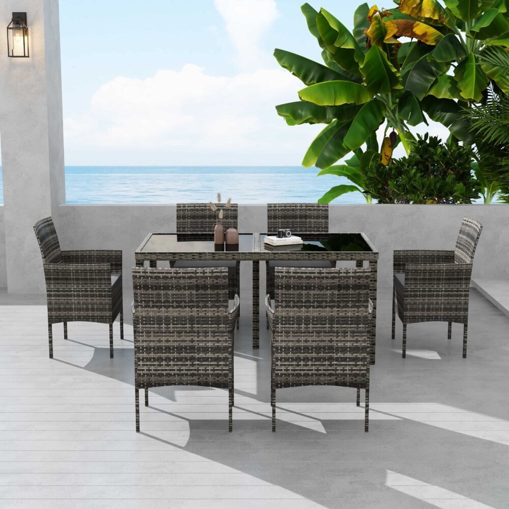 Rural Style Outdoor Grey Wicker 6 Seater Dining Set - V264-OTF-527S-DGR Rural Style Outdoor Grey Wicker 6 Seater Dining Set - Image 2